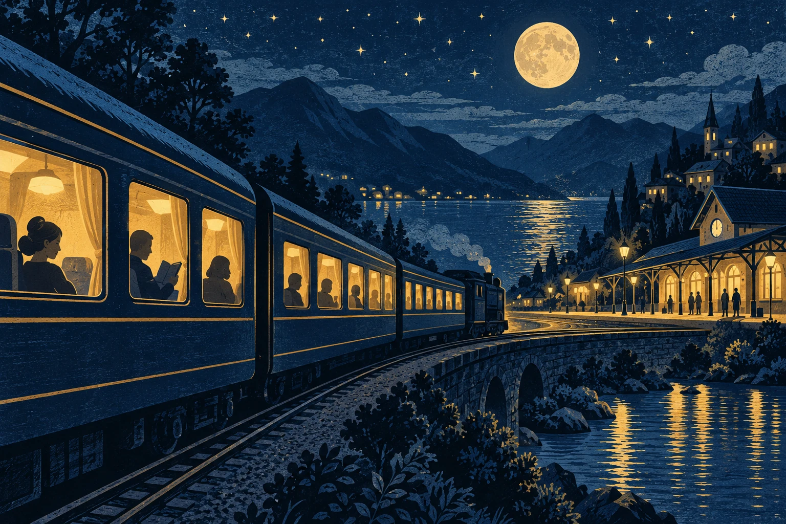 穿行夜色并驶向温暖站台的列车