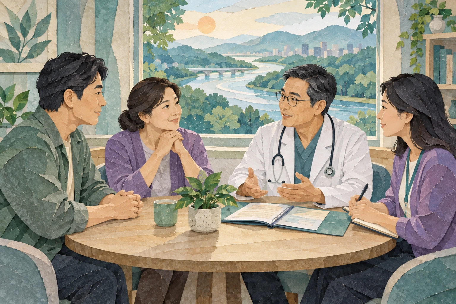患者、家人与不同专业人员共同商议照护